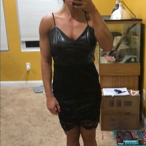 Black faux leather and lace dress.